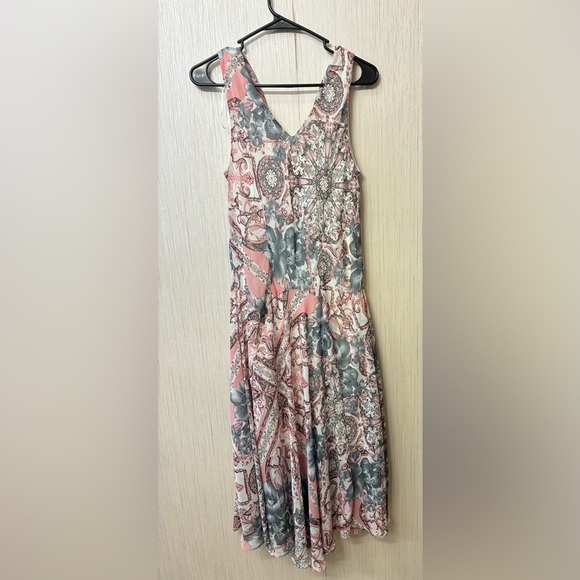 Vintage Y2K Robbie Bee Pink & Gray Cow Neck Dress | Baroque Floral 90s Glam 12 - Picture 8 of 9